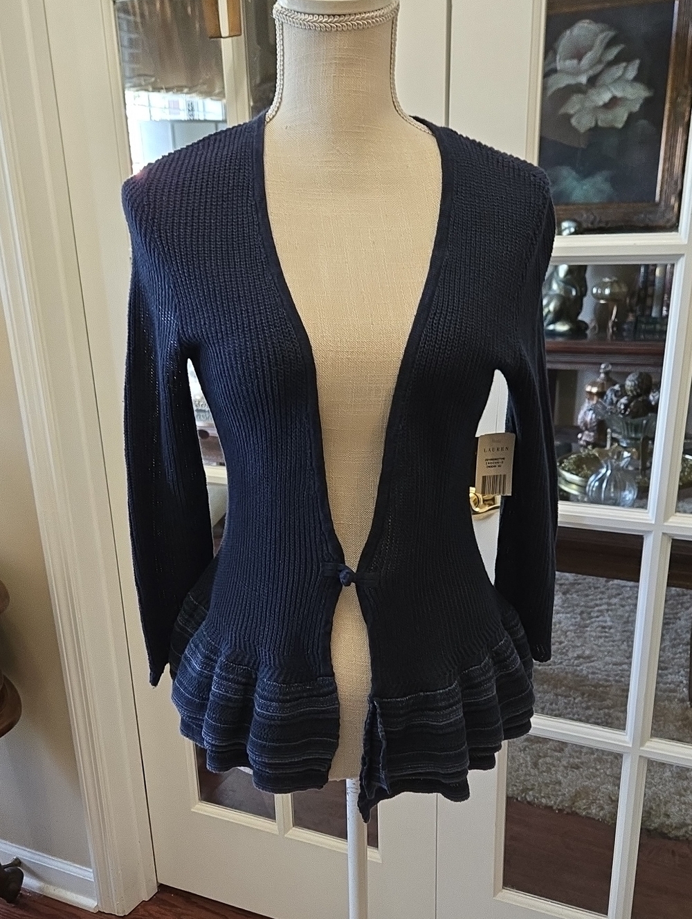 Lauren Ralph Lauren Navy Ruffle-Hem Knit Cardigan